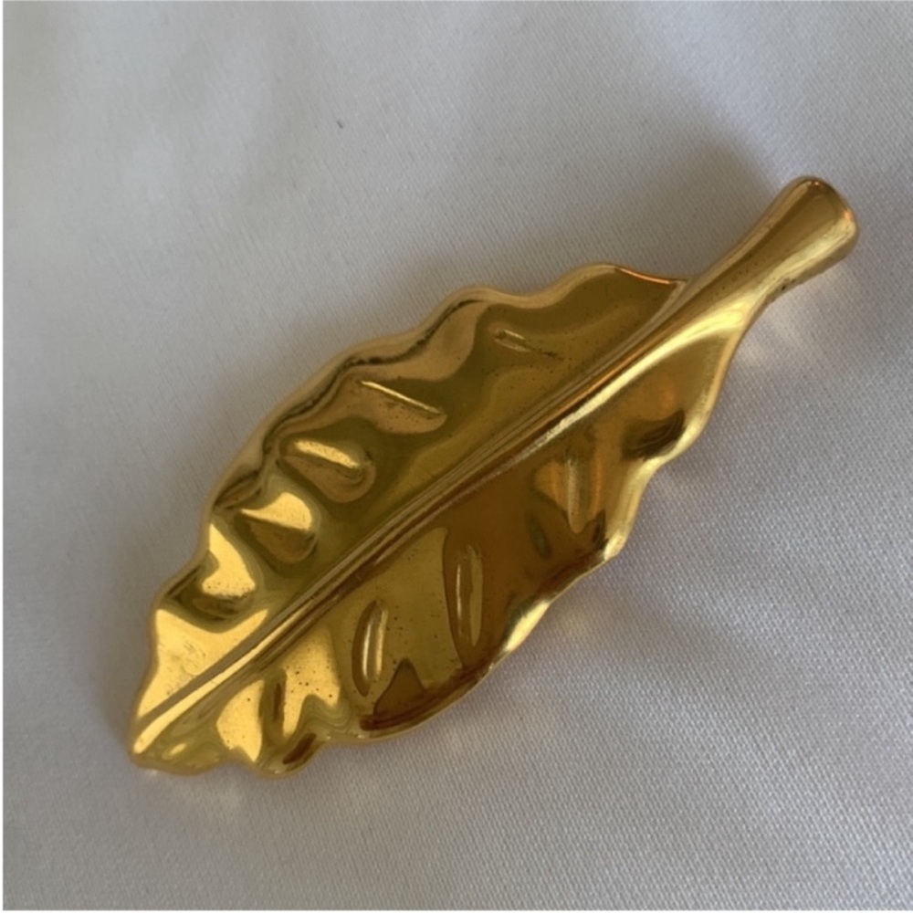 Vintage Steven Vaubel Leaf Shaped Gold Vermeil Signed Brooch Pin Circa 1992